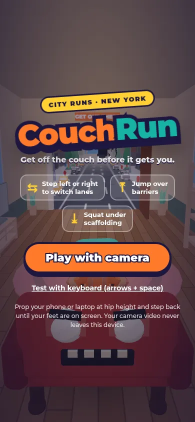CouchRun start screen on a phone
